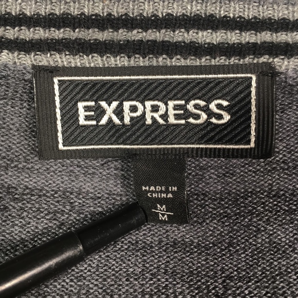 Express V Neck Sweater Logo Gray Stripes Cotton - Picture 4 of 6